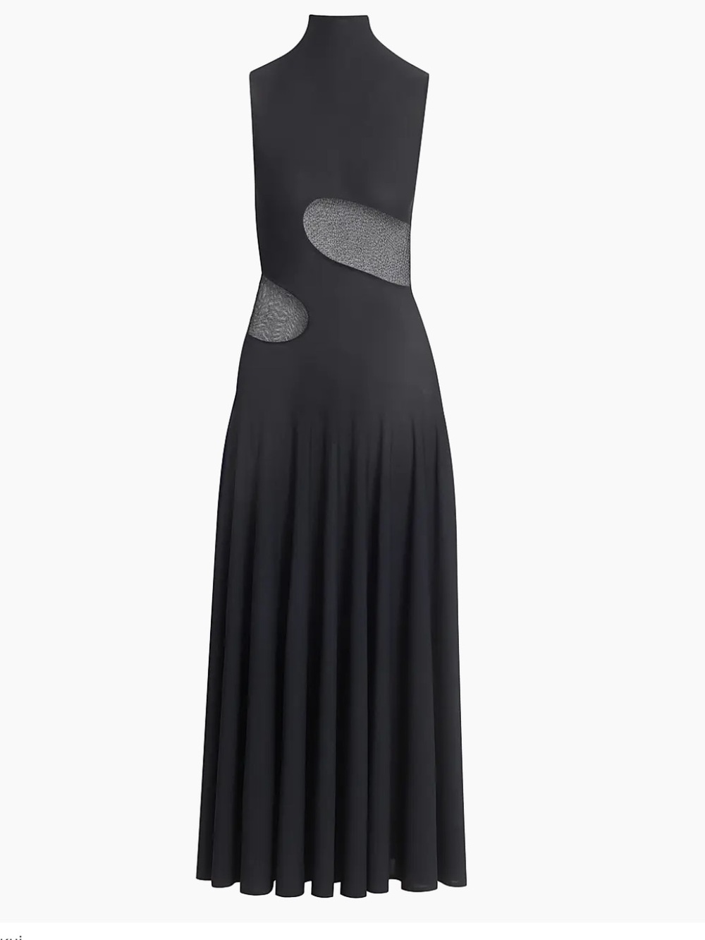 Alaia Black High-Neck Maxi Dress with Side Mesh Cutouts